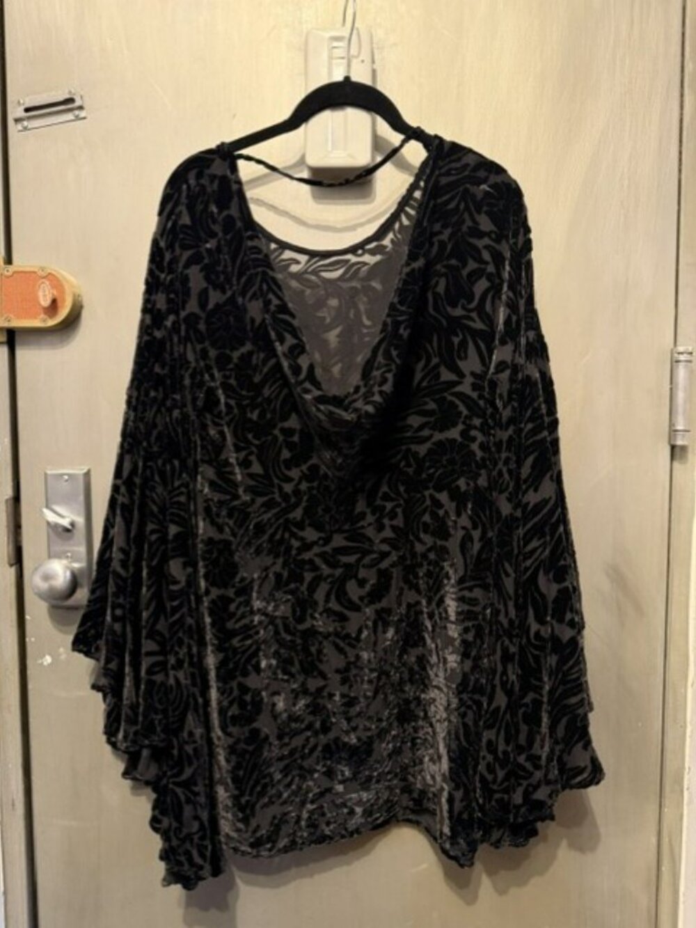 Free People black Velvet Burnout Cocktails & Couture Bell Sleeve Mini Dress - Picture 7 of 16